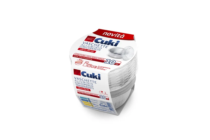 Cuki 10 Vaschette Alluminio Ultra-Forza Crème Caramel con Coperchi | Monoporzione Ø 8,8 cm | Struttura Liscia per Sformatura Perfetta