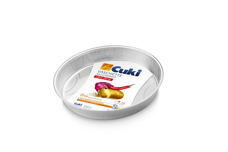 Cuki Vaschette Alluminio Ultra-Forza Tonde – 10 Porzioni | Set 2 Pezzi | Ø 28.8cm | Cottura Perfetta & Sformatura Facile | Riciclabili