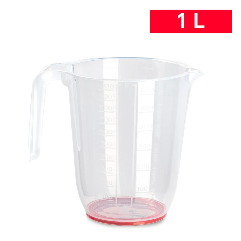 PlasticForte Caraffa Graduata 1 Litro - Multiuso in Plastica Trasparente con Base Colorata