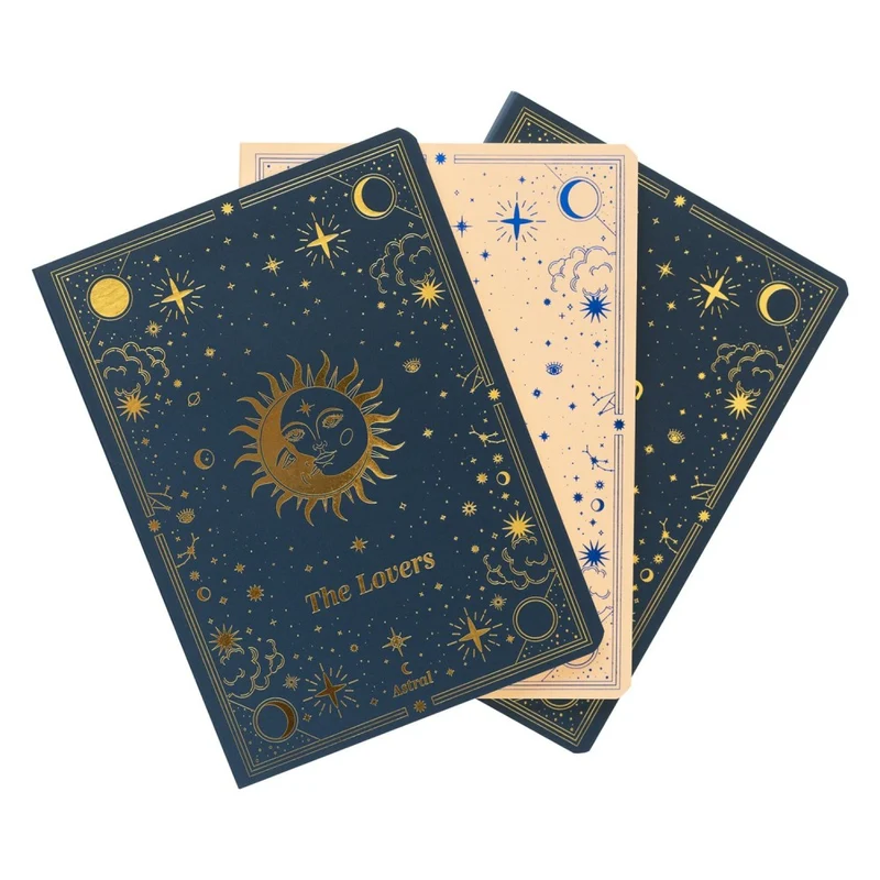 Astrale (The Lovers, Justice, World) Set 3 Quaderni A6 per Appunti: Bullet Journal Puntinato, a Righe e a Pagine Bianche con Copertina Flessibile, 64 Pagine ciascuno