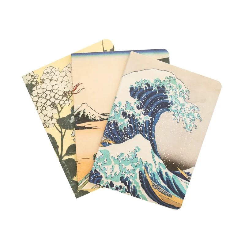 Hokusai (La grande onda) Set 3 Quaderni A6 per Appunti: Bullet Journal Puntinato, a Righe e a Pagine Bianche con Copertina Flessibile, 64 Pagine ciascuno (Preoreder)