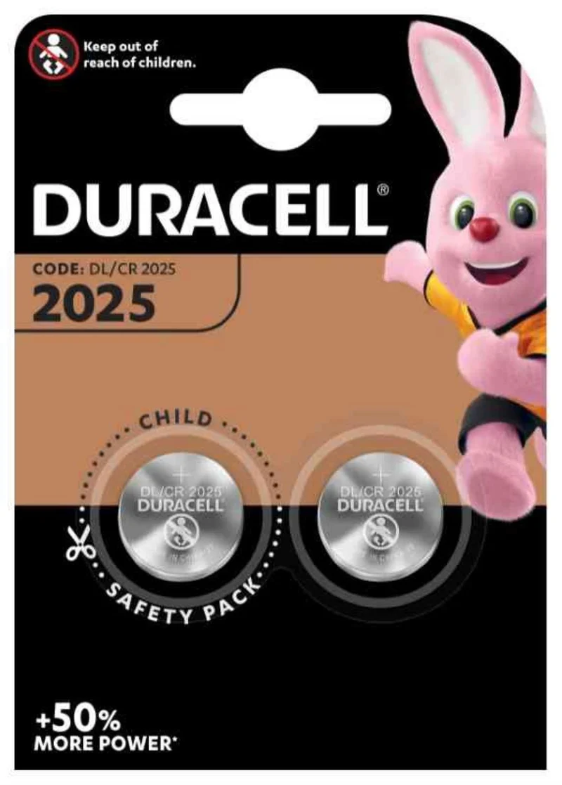 Duracell Pile a Bottone DL/CR2025 x2 – Litio, Alta Durata, Baby Secure