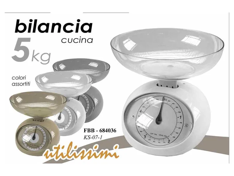 Utilissimi by GICOS Bilancia da Cucina Analogica 5kg in ABS con Vaschetta Removibile – Precisione Meccanica Senza Batterie