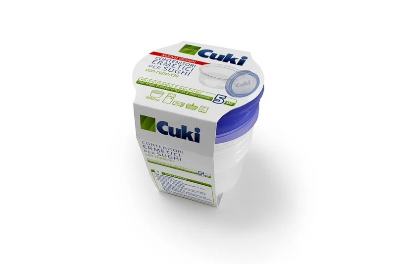 Cuki Contenitori Ermetici per Sughi e Pappe - 5 pezzi x 200ml | Riutilizzabili, Microonde & Lavastoviglie | Tenuta Salvaspazio