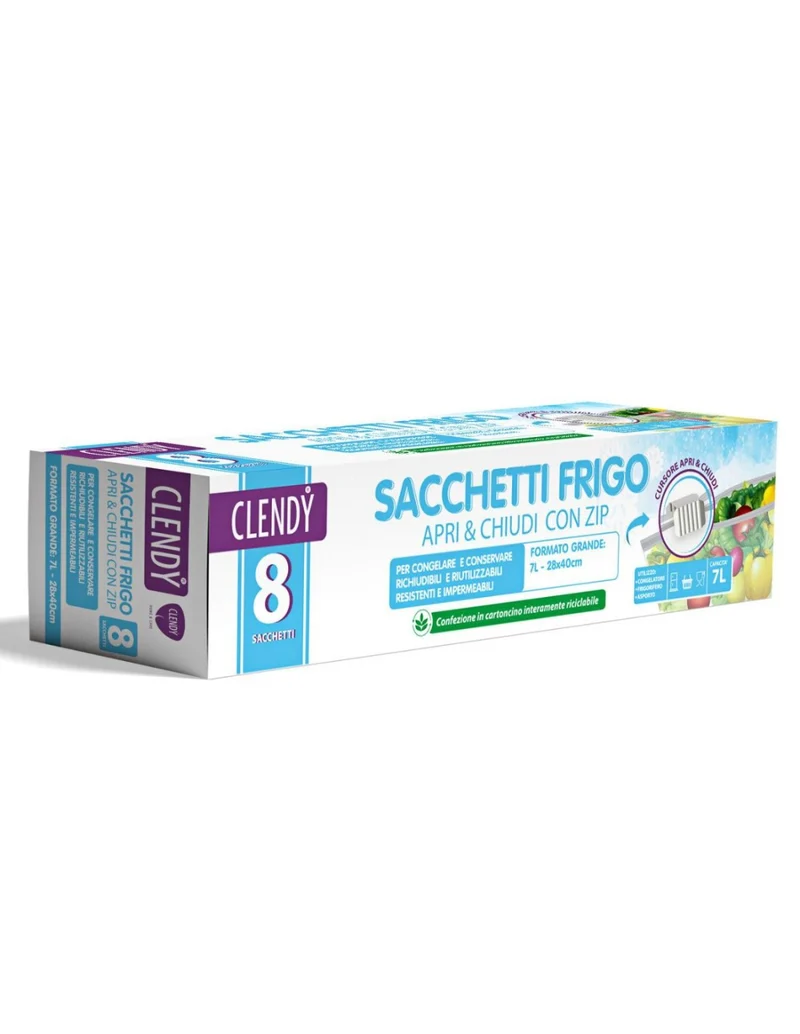 Clendy 8 Sacchetti Frigo Maxi da 7 Litri | Sistema Apri & Chiudi con Zip a Cursore | Ultra Resistenti e Impermeabili | Riutilizzabili