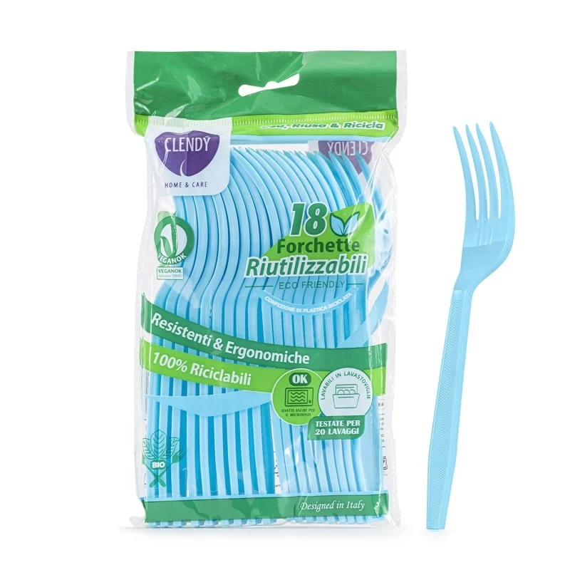 Clendy Forchette Riutilizzabili Celeste – Set 18 Pezzi Resistente e Lavabile
