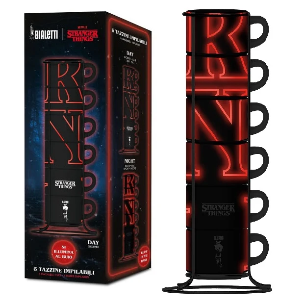 Bialetti Set da 6 Tazzine Impilabili Stranger Things Fluorescenti - Serie Netflix
