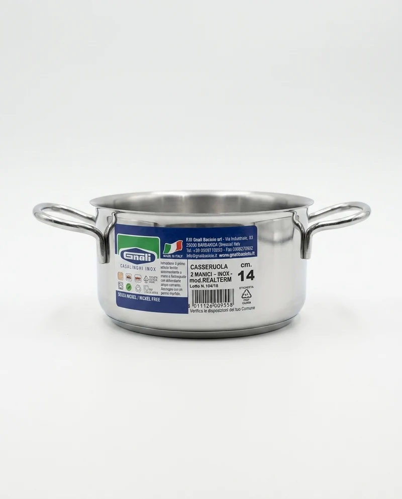 Gnali Acciaio Inox 18/10 Casseruola Fonda 14cm Modello Real 2 Manici – Pentola Professionale Multicottura Induzione