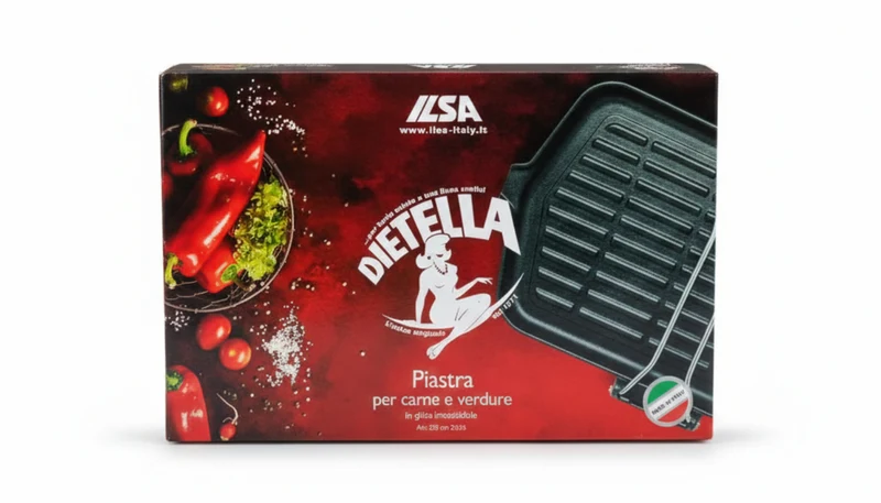 ILSA Bistecchiera in Ghisa Smaltata Dietella 23x36 cm – Made in Italy – Cottura Sana Induzione e Gas – Manico Pieghevole