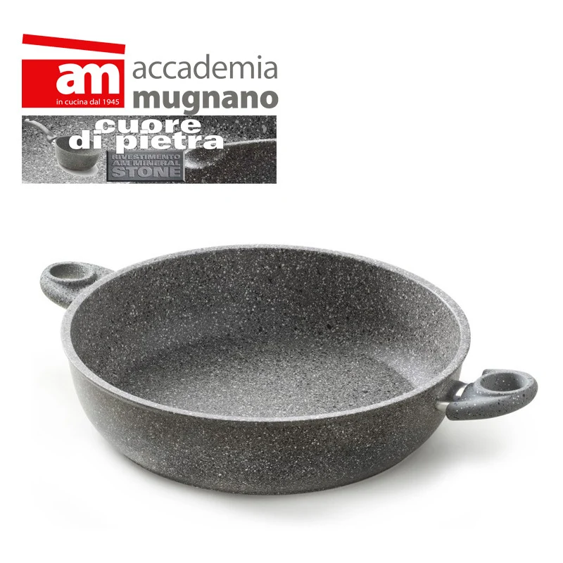Accademia Mugnano Tegame Alto Cuore di Pietra Ø 28 cm | Antiaderente Minerale AM MINERAL STONE | Alluminio Forgiato ad Alto Spessore | Made in Italy (Senza Coperchio)