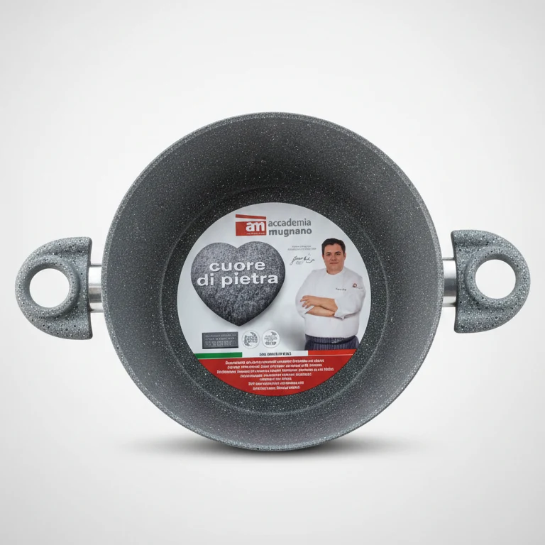 Accademia Mugnano Casseruola Cuore di Pietra Ø 26 cm | Antiaderente Minerale AM STONE | Alluminio Forgiato con Coperchio in Vetro | 100% Made in Italy