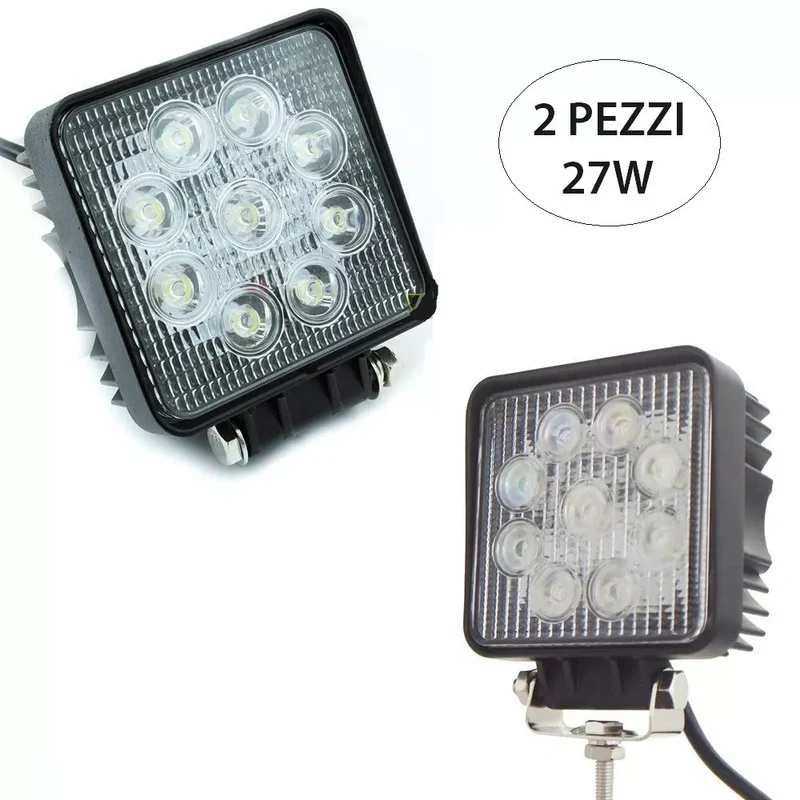 Kit 2 Pezzi Faro Faretto 27 Watt Fari 9 Led 12v Auto Per Lavoro Barca Jeep Land