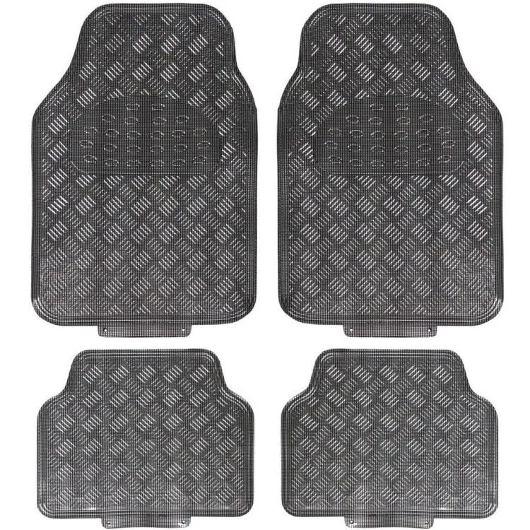 Set 4 Tappetini Tappeti Auto Universali Gomma Effetto Metallo Cromato (Carbonio)