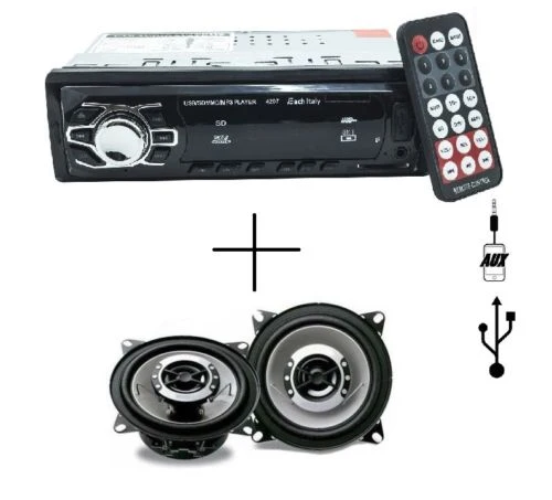Kit Autoradio Fm Stereo Auto Mp3 Usb Sd Aux Wma Radio + Coppia Casse Auto 250W
