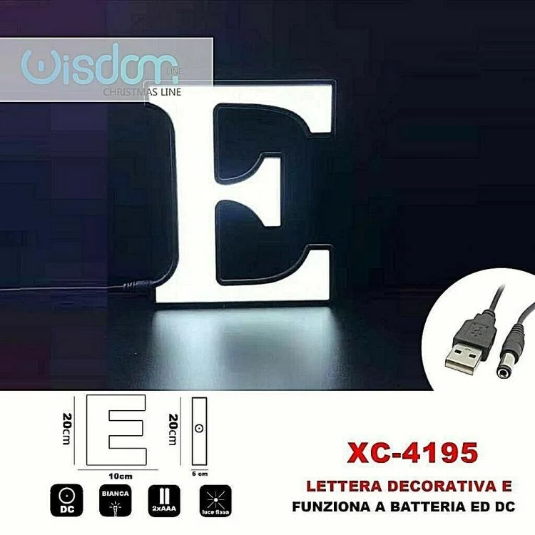 Lettera E Led Decorativa Luminosa A Batterie Natalizia Per Addobbi Luce Bianca