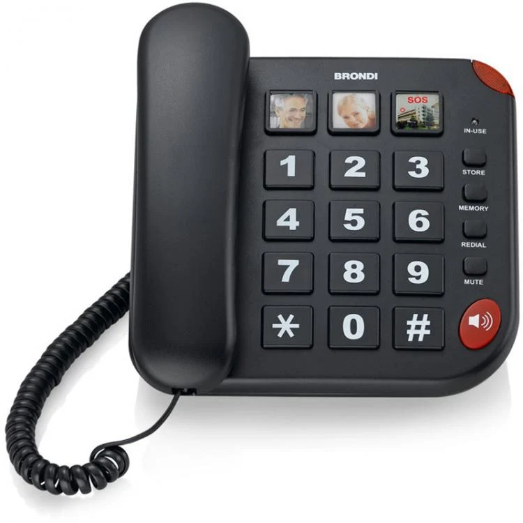 BRONDI BRAVO 15 NERO TELEFONO FISSO VIVAVOCE TASTI GRANDI ANZIANI CHIAMATA SOS
