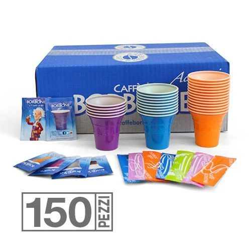 BORBONE KIT ACCESSORI 150pz BICCHIERINI + BUSTE ZUCCHERO + PALETTE CAFFE CIALDE
