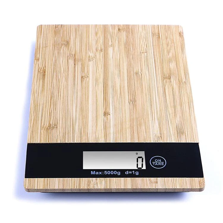 BILANCIA ELETRONICA DIGITALE DA PER CUCINA 1G -5KG CON PIATTO IN LEGNO VETRO LCD