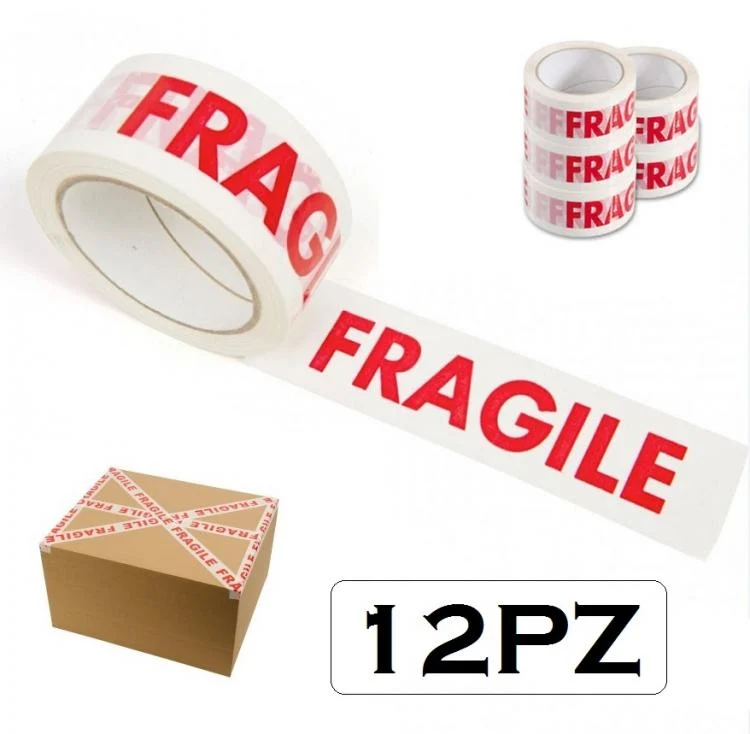12 PZ NASTRO ADESIVO SCOTCH FRAGILE IMBALLAGGIO 50X66 PACCHI SPEDIZIONI SCATOLE