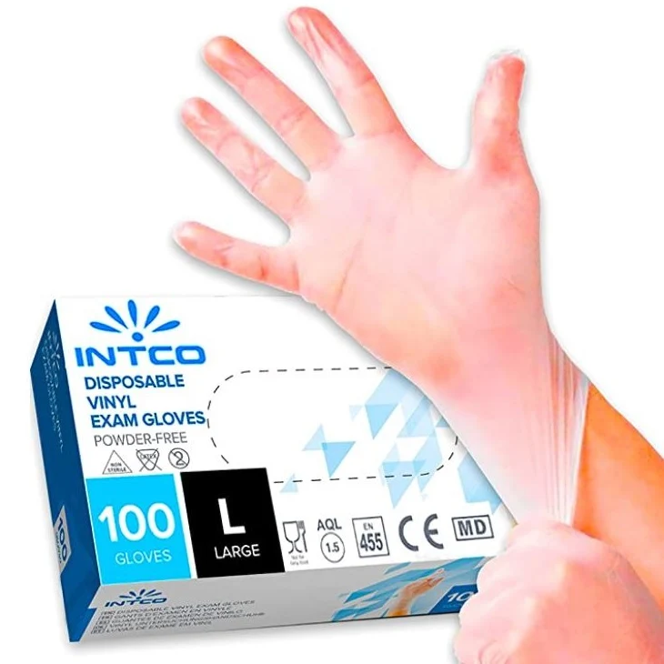 100 Guanti In Vinile Senza Polvere/Lattice Ipoallergenici Trasparenti Monouso |L