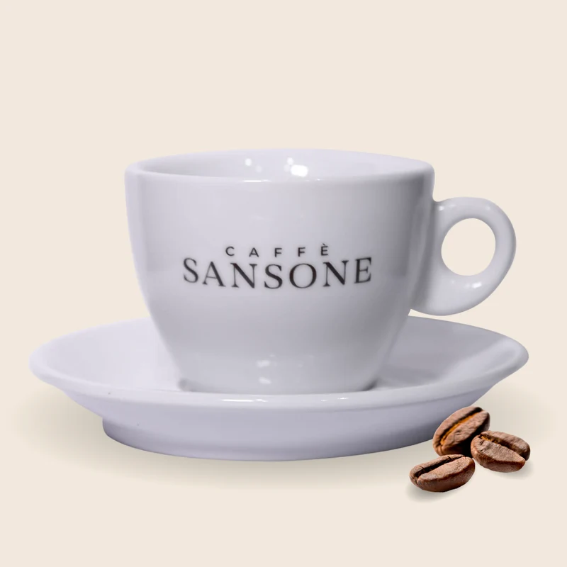 Tazza Cappuccino Caffè Sansone - Ceramica Bianca Logo Nero