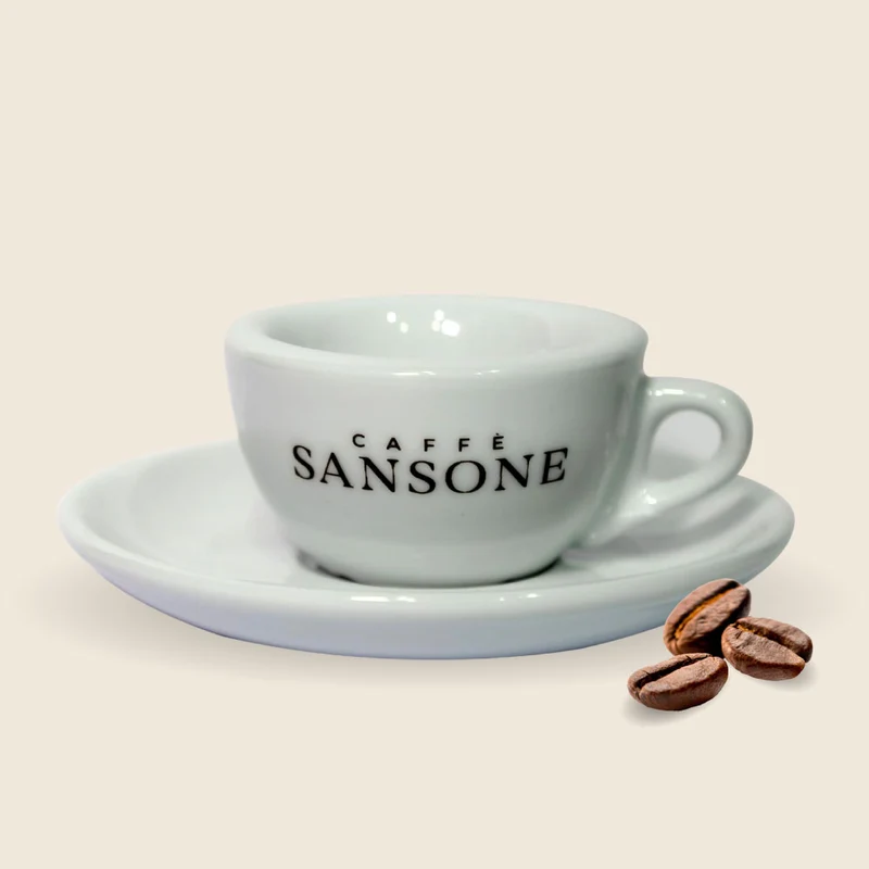 Tazzina Caffè Espresso Sansone - Ceramica Bianca Logo Nero