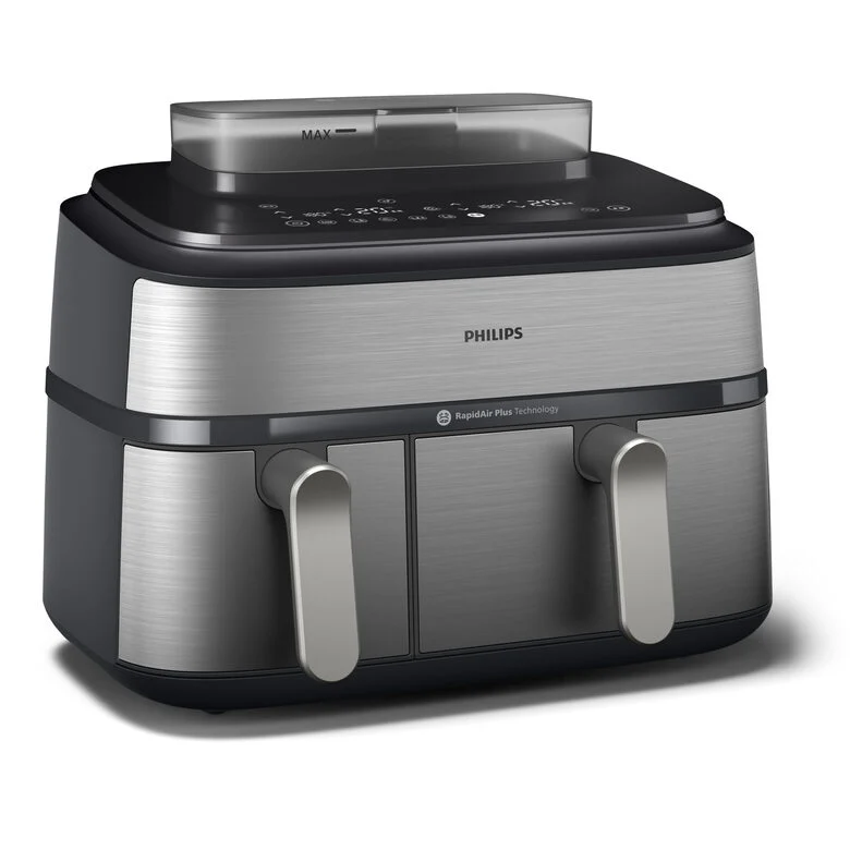 Philips NA555/00 Friggitrice ad Aria doppio cestello con cottura a vapore, 5000 series, 9 litri, 19 metodi di cottura, App per ricette