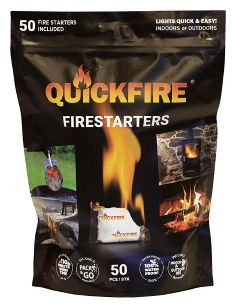 QUICKFIRE Feueranzünder 50 Zündbeutel à ca. 7g für Kamin Ofen und Grill