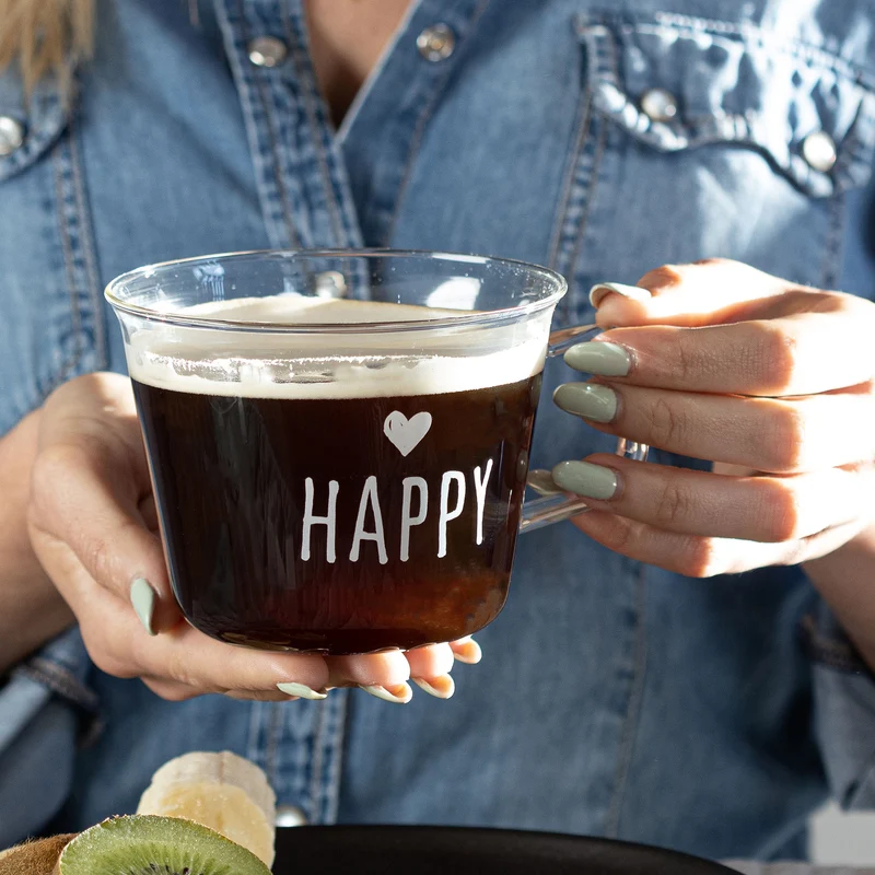 Set 2 tazze colazione decoro Happy