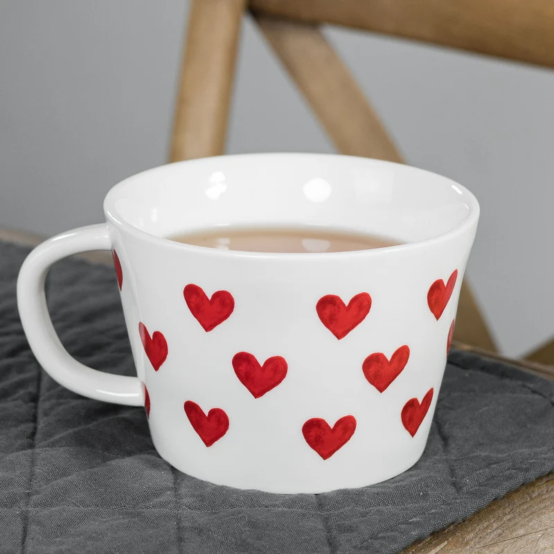 Set 2 Tazze Colazione Tappezzeria Cuori Rossi