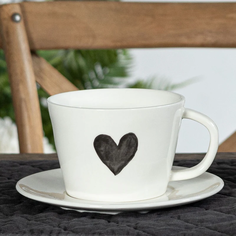 Tazza Colazione Cuore Grigio