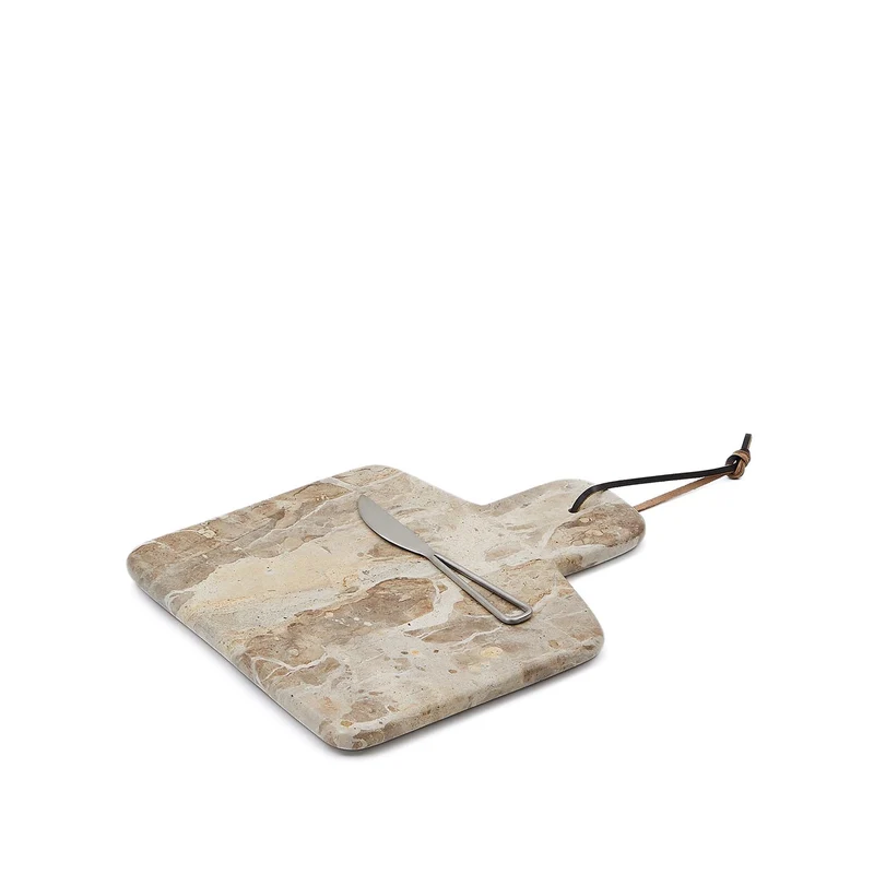 Set aus Schneidebrett gross und Emilse Messer aus Marmor beige