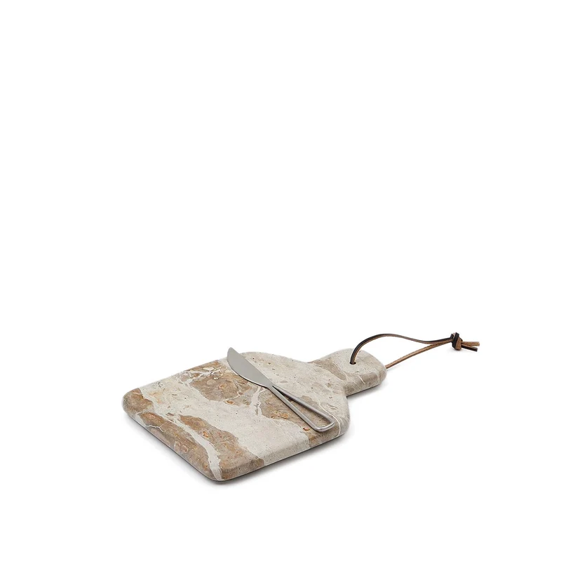 Set aus Schneidebrett klein und Emilse Messer aus Marmor beige