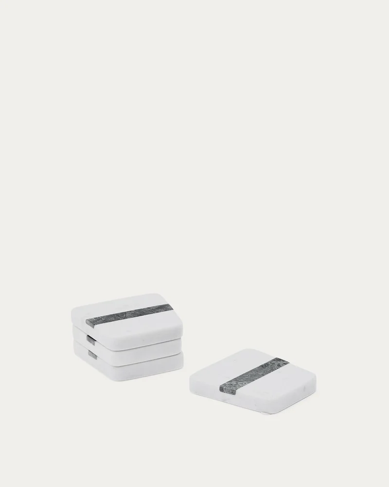 Set Nira aus 4 Marmoruntersetzern in Weiss und Grau