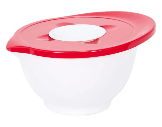 PATISSE Rührschüssel Melamin mit Spritzschutzdeckel 3 l weiss/rot
