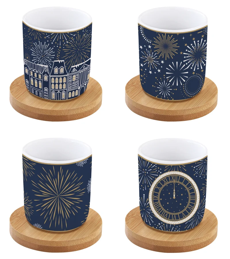 4er Set Midnight Espressotasse 110ml mit Bambusuntersetzer