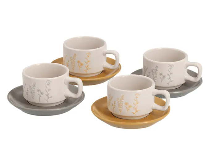 ZELLER Espressotassen Set Flowers 8-teilig weiss grau gelb