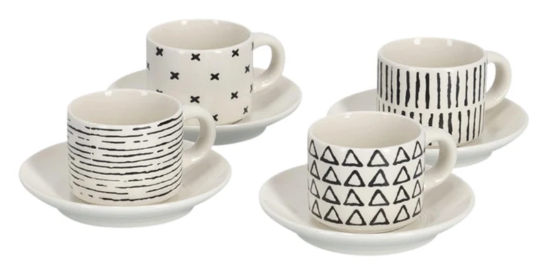 ZELLER Espressotassen-Set Keramik 8-teilig schwarz weiss