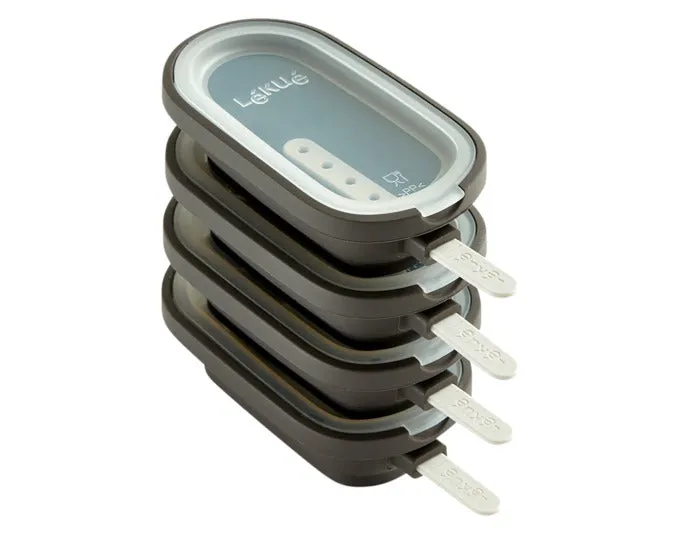 LÉKUÉ Glaceform Magnum 4 Stück mit Silikonbehälter braun