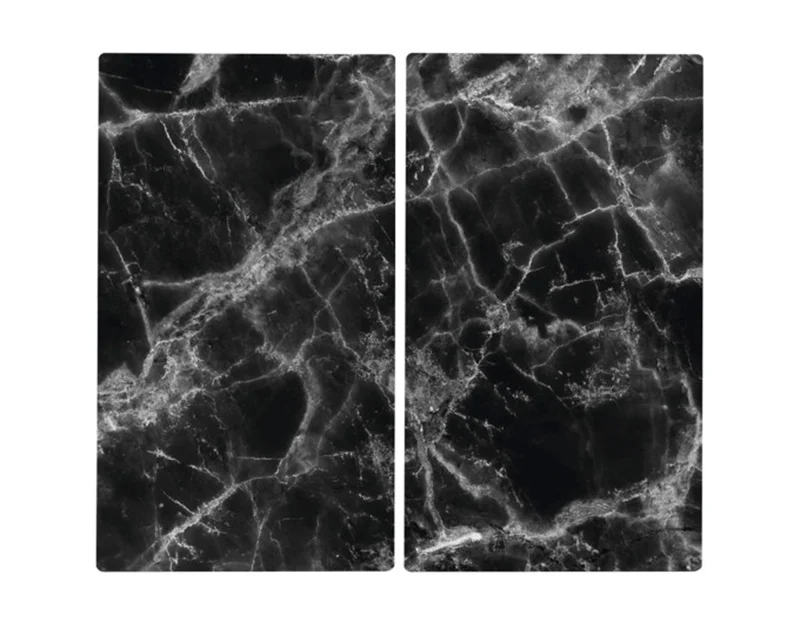 ZELLER Herdabdeckplatte Glas Marmor 2 Stück schwarz 30x52 cm